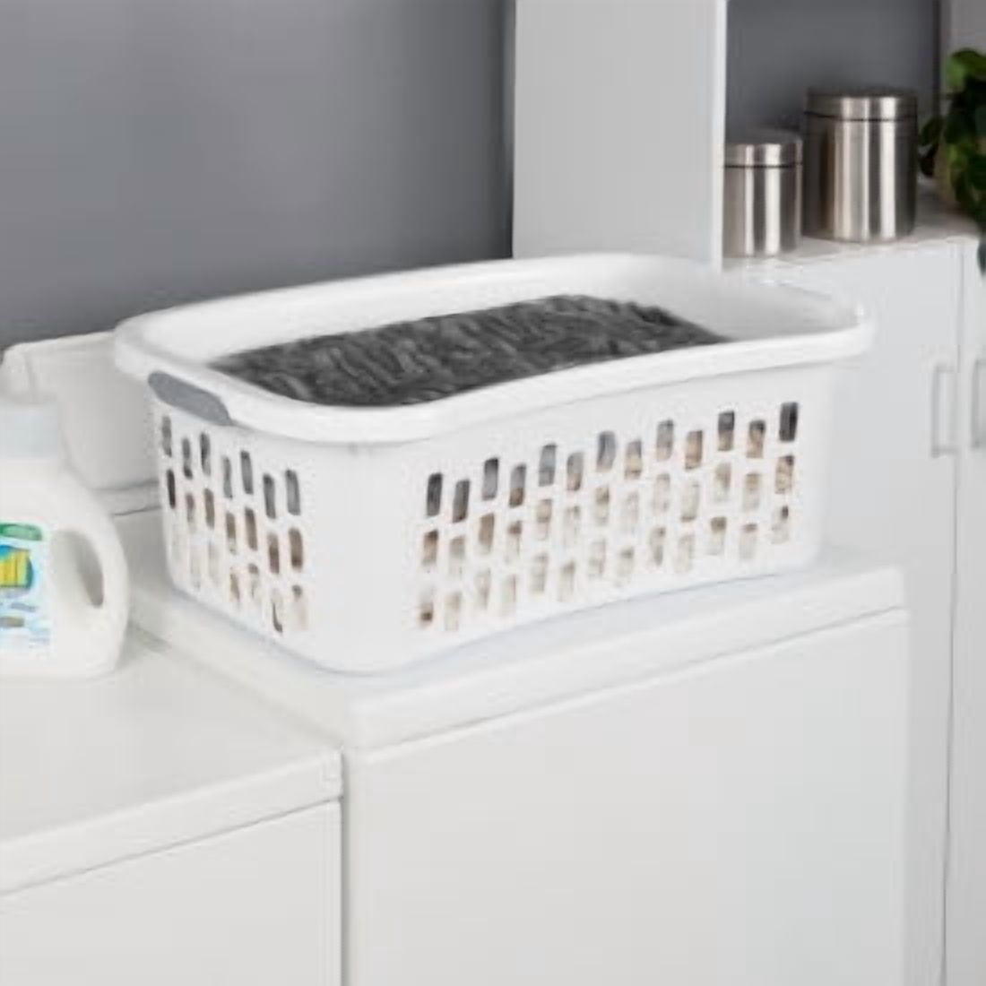 Sterilite HipHold Laundry Basket, 1.5 Bushel Plastic Clothes Hamper, White, 6 Pack