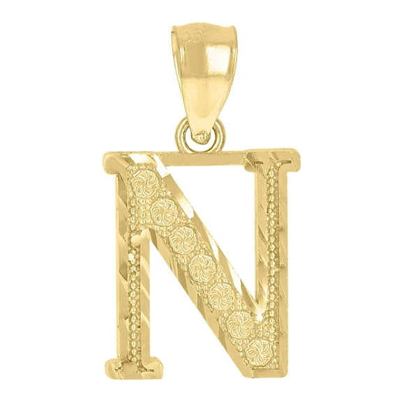 10k Yellow Gold Unisex Initial N Alphabet Charm Pendant