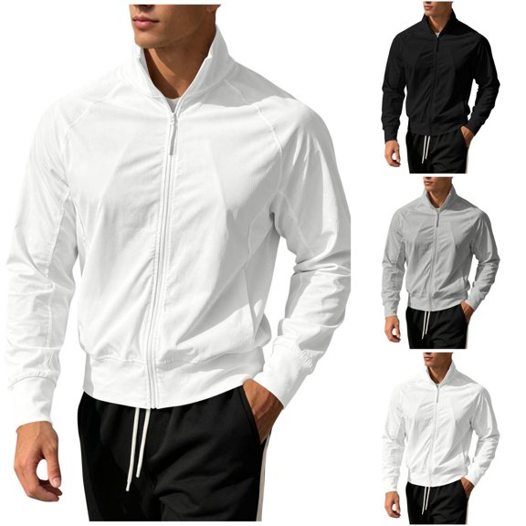 Qingpeng Mens Full Zipper Stand Collar Track Jacket Lightweight Raglan Sleeve Athletic Tops Ribbed Cuffs Casual Sports Jacket