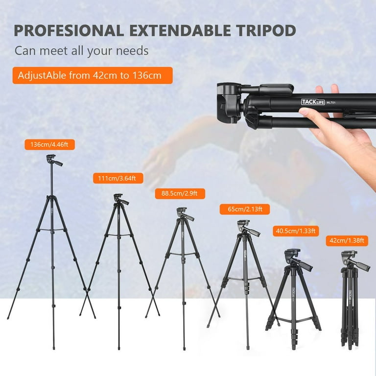 TACKLIFE Camera Tripod with Travel Bag, Cell Phone Tripod with Wireless  Remote and Phone Holder, Compatible with All Cameras, Cell Phones,  Projector, Webcam, Spotting Scopes 