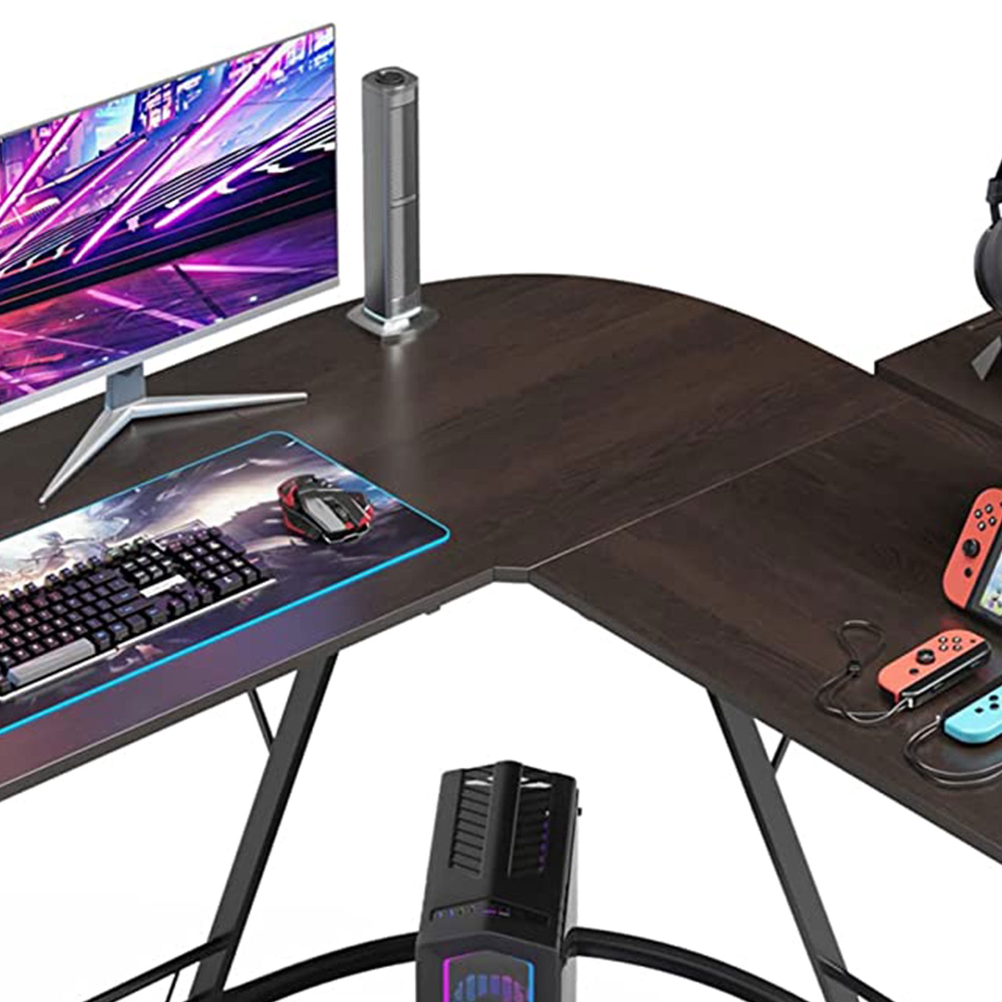 Somdot L Shaped Corner Gaming & Computer Desk w/Monitor Stand, Black Walnut