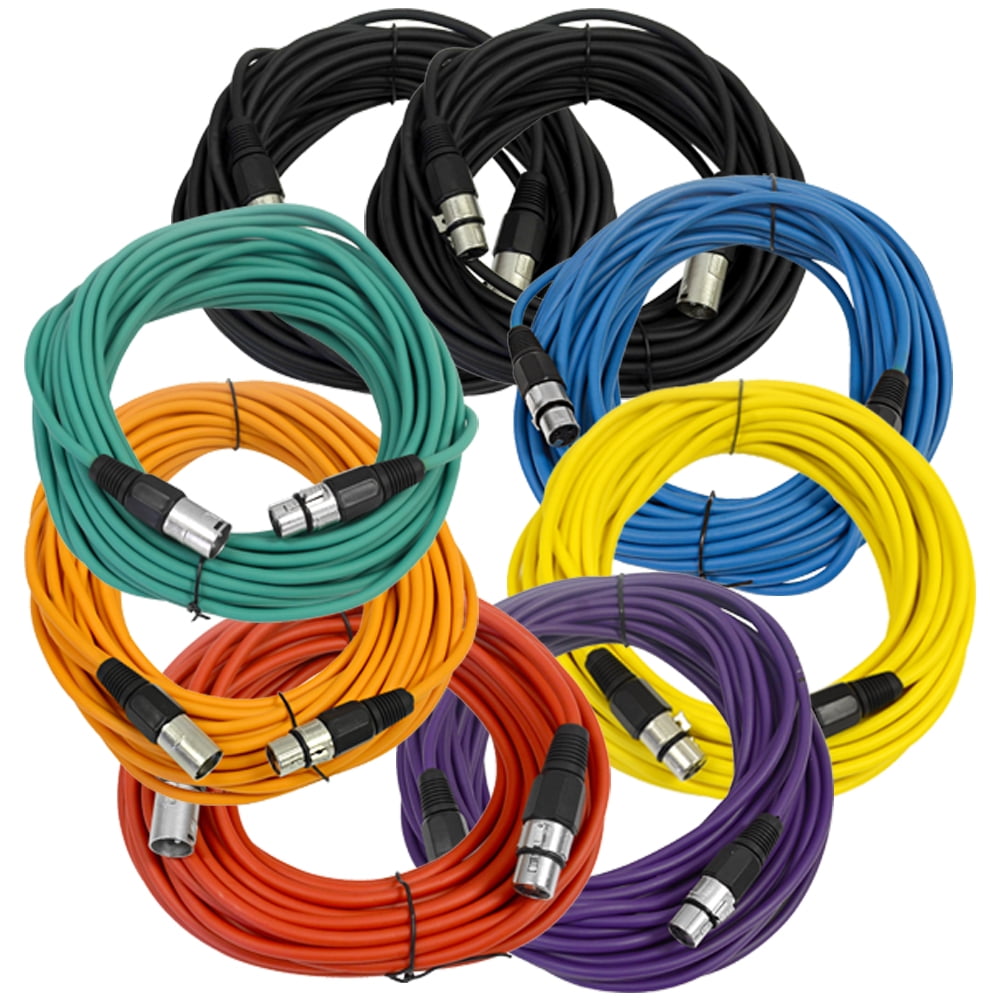Seismic Audio (8 PACK) 50' XLR Microphone Cables 6 Color Coded & 2
