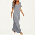 thumbnail image 6 of Bmawag Dresses for Women Plus Size Crew Neck Solid Color Short Sleeve Summer Casual Comfortable Beach Vacation Maxi Dress, 6 of 8