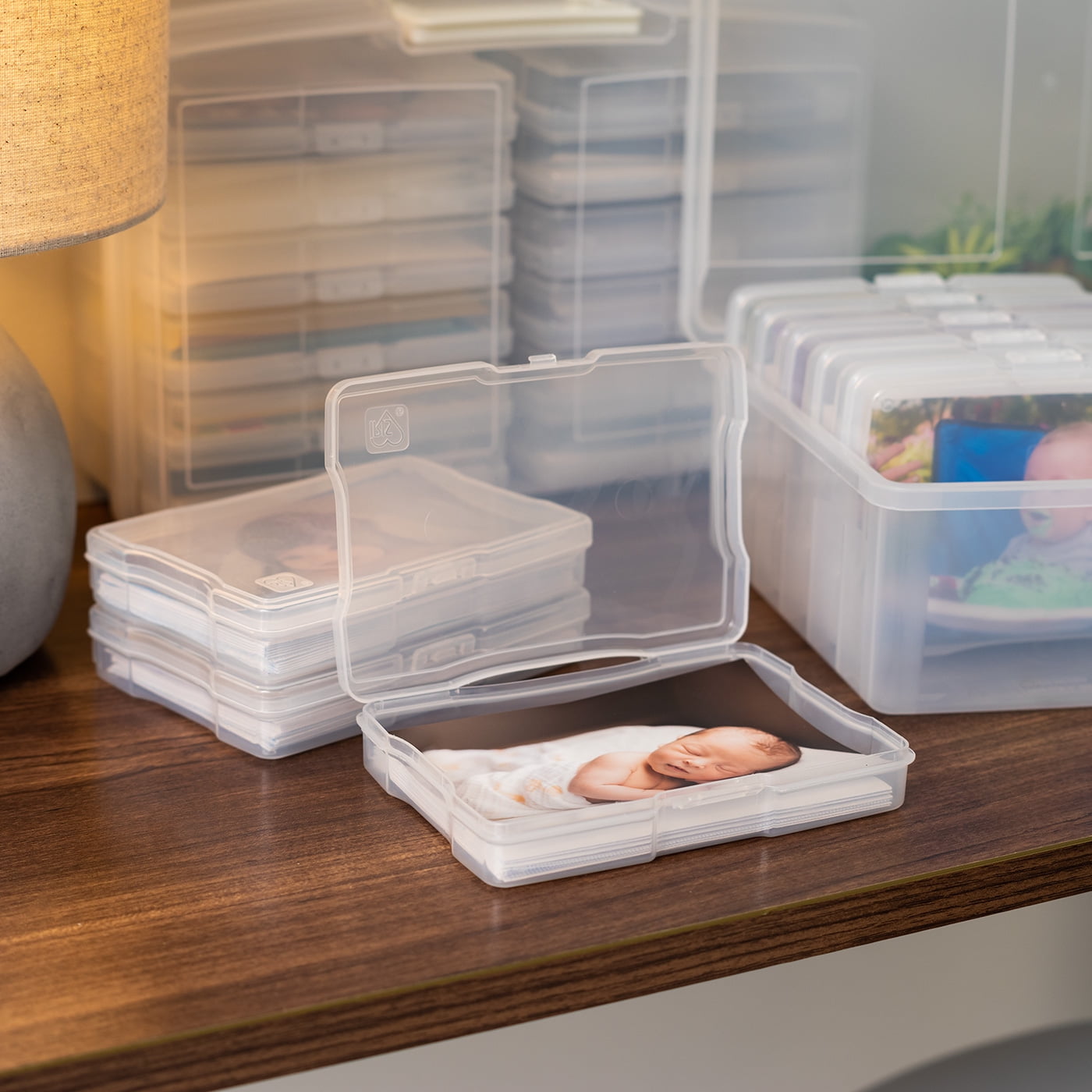 IRIS 4" x 6" Photo Card Craft Keeper Storage Boxes with Handle and 12 cases, Clear