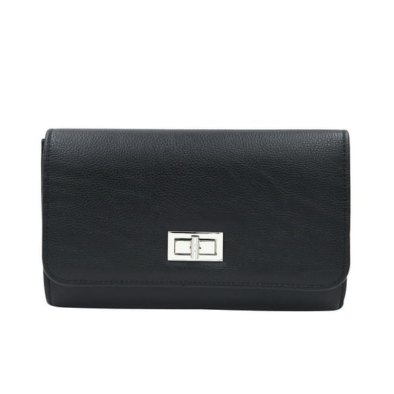 Premium Solid Color PU Leather Turnlock Flap Clutch Bag Handbag