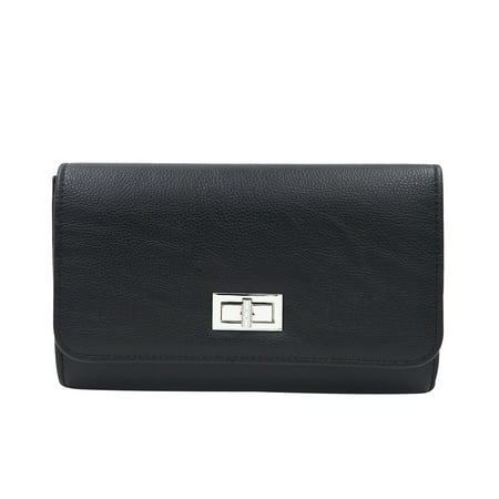 Metallic Leather Flap Clutch - Premium Solid Color PU Leather Turnlock Flap Clutch Bag Handbag