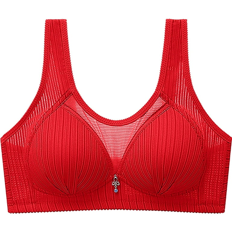 safuny Everyday Bra for Women Seamless Smoothing Behind Buckle Breathable  Exhaust Base Non-Steel Ring Wireless Holiday Ultra Light Lingerie Brassiere  Underwear Comfort Daily Red L 
