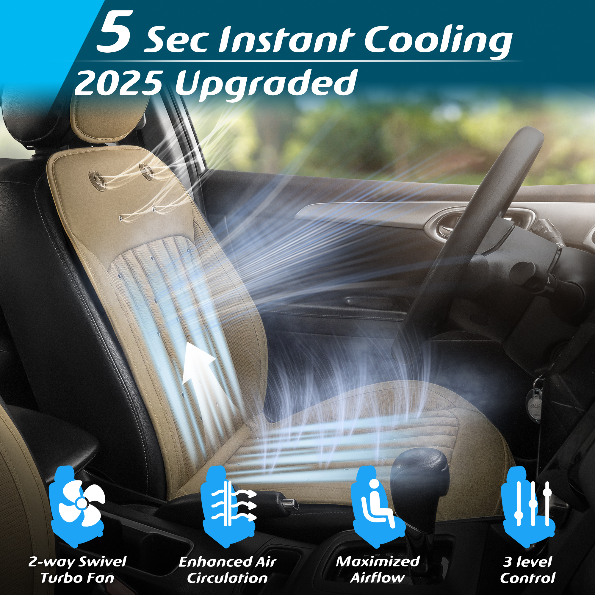 Paffenery Cooling and Heated Seat Cover Front Seat, 12V-24V Ventilated Cooling Car Seat Cushion, Cooled Seat Cover for Car SUV Truck Universal Fit, Fashion Beige
