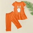 thumbnail image 5 of Fesfesfes Toddler Outfit Girls Summer Round Neck Small Print Short Sleeved Flying Sleeves Elastic Waist Cropped Pants Two piece Set, 5 of 5