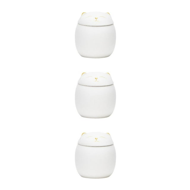 Baohd Large Capacity Ceramic Canisters Cute For Wide Application Sturdy And Durable Ceramics Cat Form Ceramic Tea Jars white 500ml 3Set