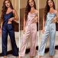 thumbnail image 6 of sunsanly 2 Pcs/Set Women Pajamas Set Ice Silk V Neck Sleeveless Elastic Waist Breathable Homewear Vest Pants Set Lady Sleepwear Summer Loungewear Top Trousers Suit, 6 of 8
