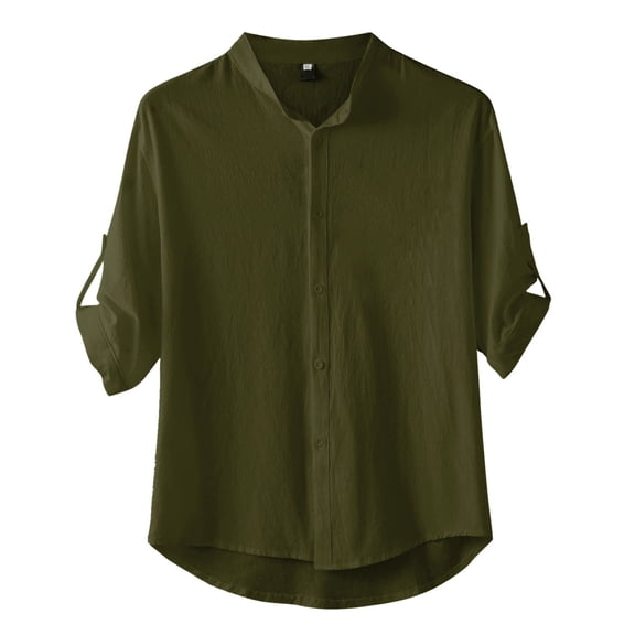 Bjutir Mens Shirts Male Turndown Collar Casual Solid Half Sleeve Shirt Button Shirt Mens Workout Shirts L
