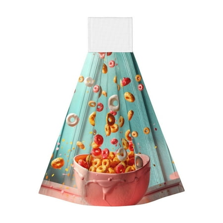 

Gaeub Floating Colorful Cereal Print Hand Towels with Hook Hanging Tie Towels Coral Velvet Dishtowels for Bathroom Restroom Home Decor