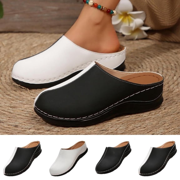 Bxsruta Women's Slip-On Mules with Thick Cushioned Sole for Casual Comfort, Faux Leather Uppers for Indoor and Outdoor Wear