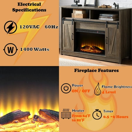 Indoor Fireplace Tobias Rustic Oak Finish Fireplace with Shelf Storage Fireplace Accessories