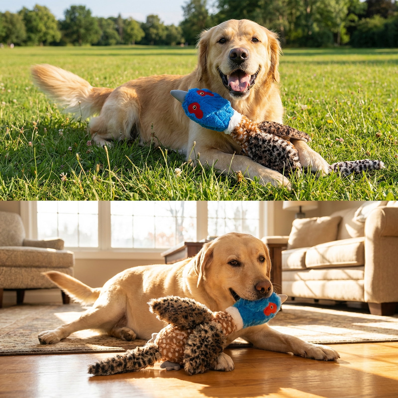 Calibonbon 24” Jumbo Quilted Duck Dog Toy – Durable Tie-Dye Plush Bird with Double Squeakers & Crinkle Sound, No Stuffing Interactive Toy for Medium & Large Dogs
