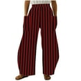 thumbnail image 2 of Jjayotai Women's Striped Print Baggy Pants, High Waist Wide Leg Loose Fit Trousers with Pockets Red XL, 2 of 5