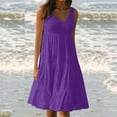 thumbnail image 4 of Fimkaul Summer Casual Dress for Women Long High Waist Tied Solid Round Neck Sleeveless Dresses Purple L, 4 of 4