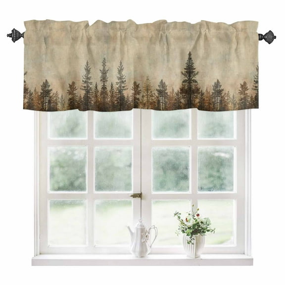 Forest Tree Kitchen Valances for Windows 54x18 Inch Kitchen Curtains Valances Rod Pocket Modern Vintage Winter Fall Natural Plant Bathroom Window Valances for Window Treatment Decor