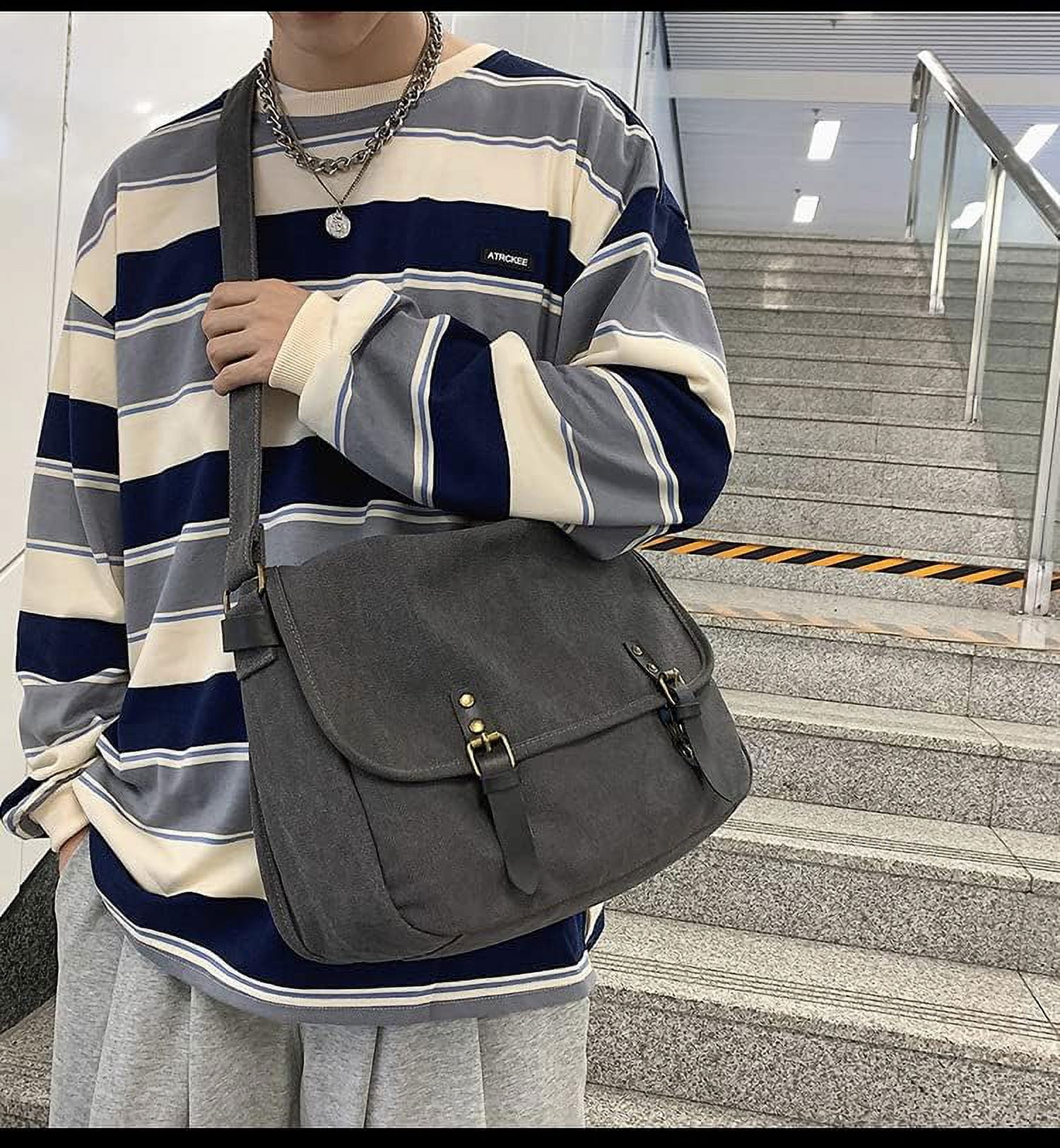 LinYooLi Canvas Messenger Bag for Men Women Y2k Vintage Crossbody Travel Satchel Shoulder Bag Hobo Grunge Hippie Laptop Bag