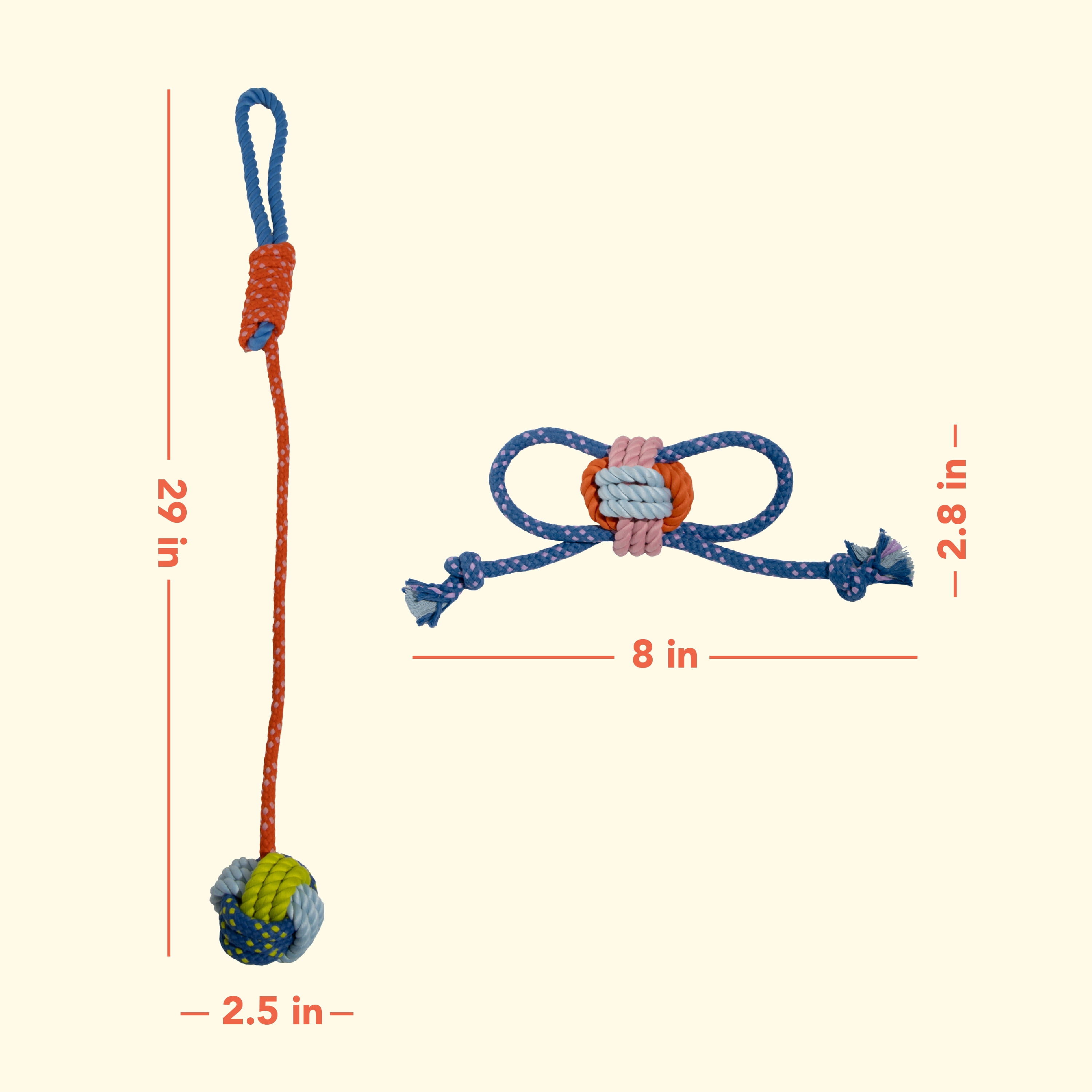 Oodles Durable Lasso Rope Dog Toy Set, Blue, Small