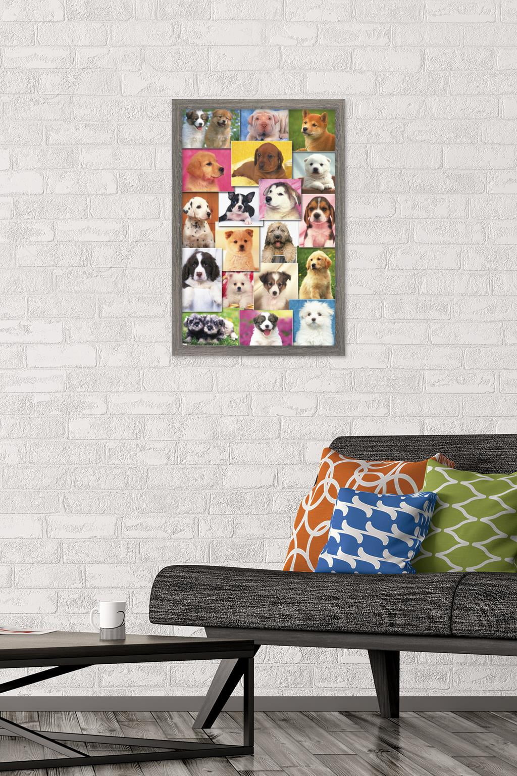 Keith Kimberlin - Puppies Grid Wall Poster, 14.725" x 22.375", Framed