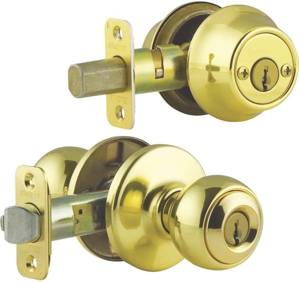 Kwikset+96950163+Polished+Brass+Entry+Knob+With+Double+Cylinder