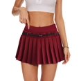 thumbnail image 2 of Women'S Belted A-Line Stretchy Club Y2k Mini Pleated Skirt with Belt Wine Red M, 2 of 7