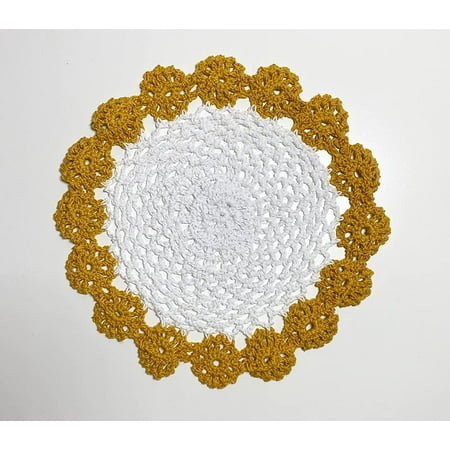 

Fennco Styles Handmade Two-Tone Floral Crochet Tray Doily 9 Round 1-Piece - Mustard Yellow Cloth Placemat for Everyday Use Holidays Home Décor Cocktail Party Tea Party Special Occasion