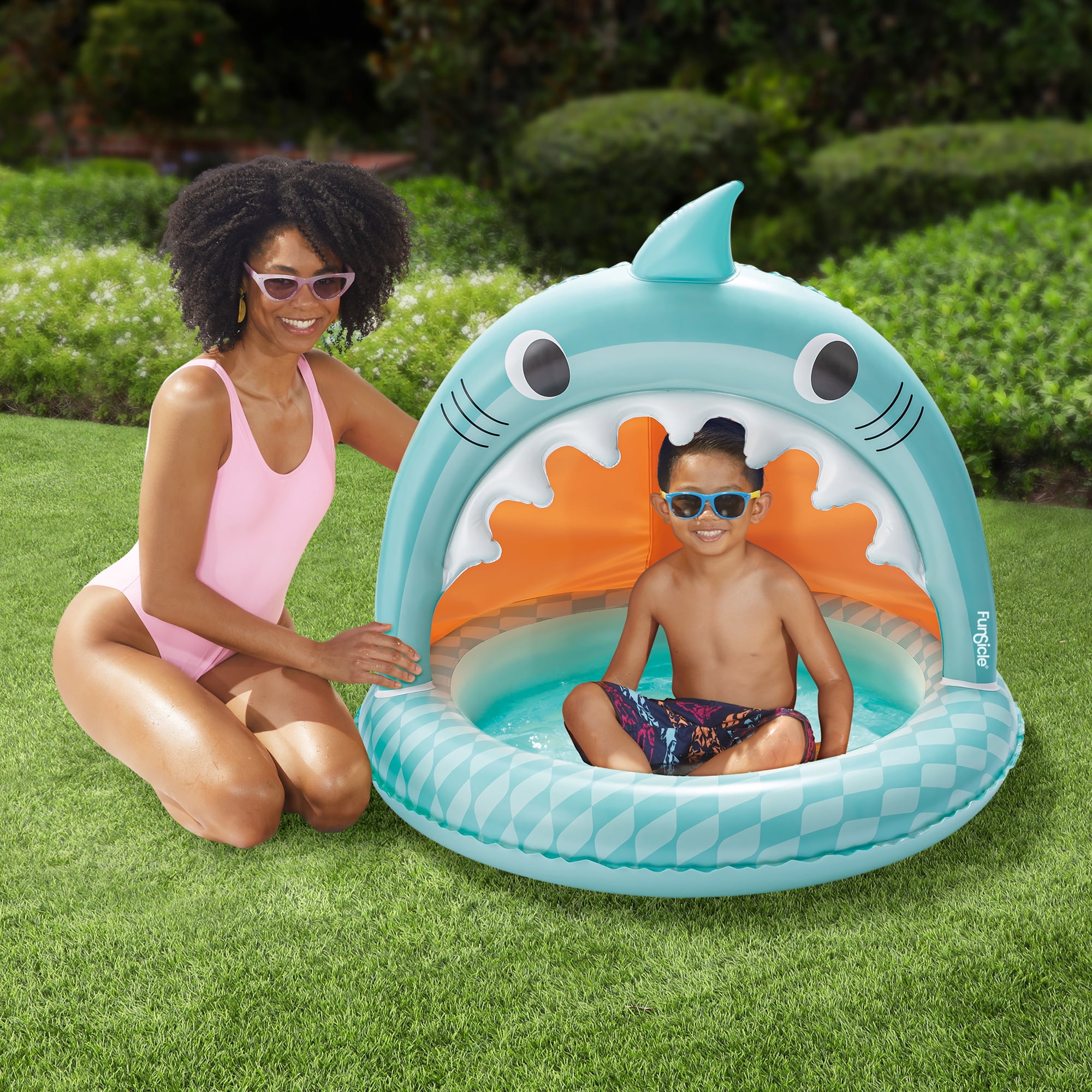 Funsicle Shark Jaws Bay Shaded Inflatable Kids Splash Pool, 40" x 40" x 37", Ages 1 to 3