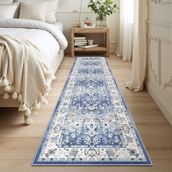 MJIAexp 2'x8' Boho Kitchen Runner Rug Indoor Machine Washable Hallway Runner Rug Non-Slip Entryway Runner Laundry Rug Throw Carpet for Living Room Bedroom Dining Room Hallway Kitchen Vintage Sky Blue