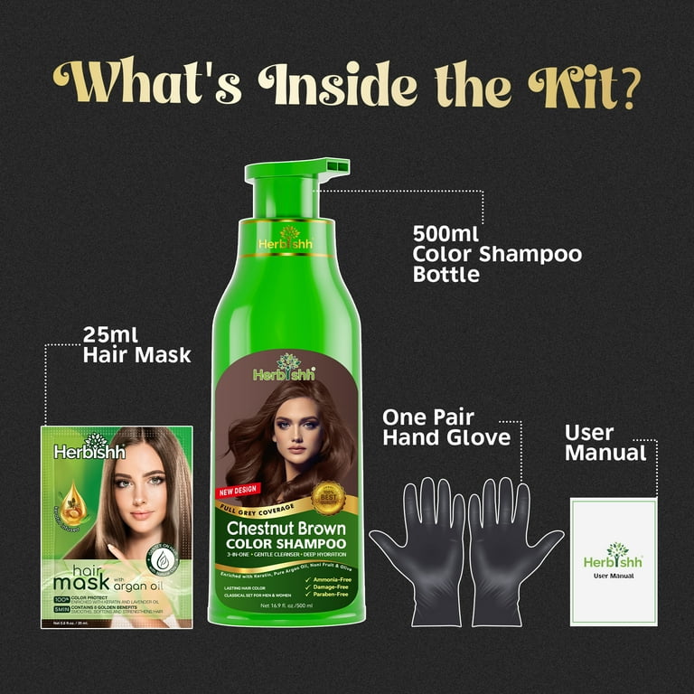 2 pack) Herbishh Chestnut Brown Hair Color Shampoo for Gray Hair