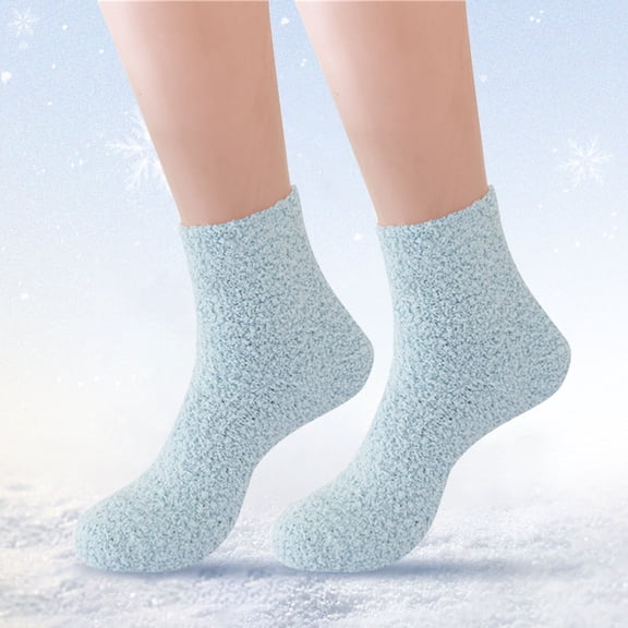 Blue Socks Women Fuzzy Fluffy Cozy Slipper Socks Warm Soft Winter Plush Home Sleeping Socks
