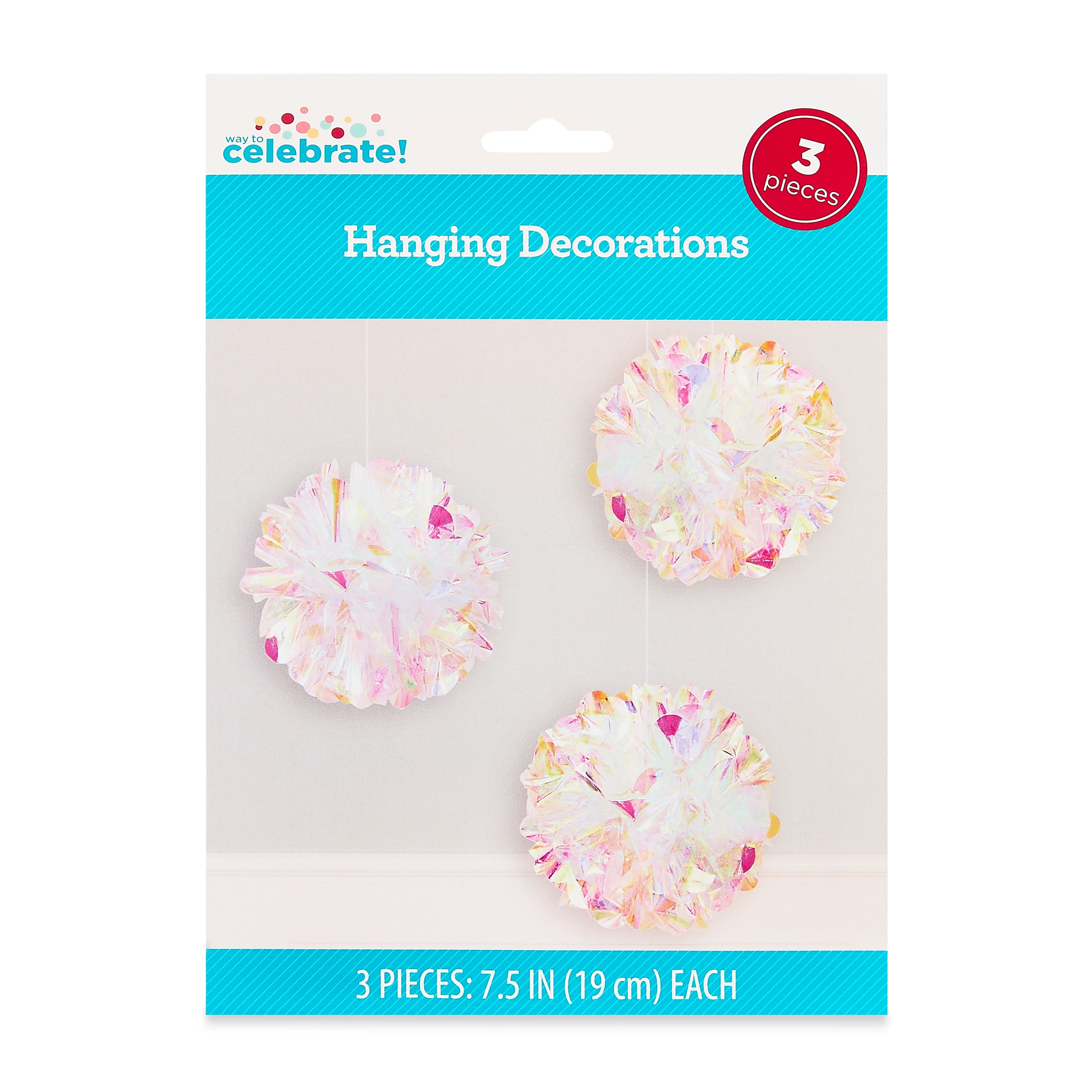 Iridescent Pom Pom Hanging Decorations, 7.5", 3 Pieces, by Way To Celebrate