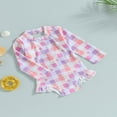 thumbnail image 3 of QJUHUNG Kid Baby Girls One Piece Swimsuit Long Sleeve Zipper Swimwear Ruffle Rashguard Bathing Suits Beachwear, 3 of 8