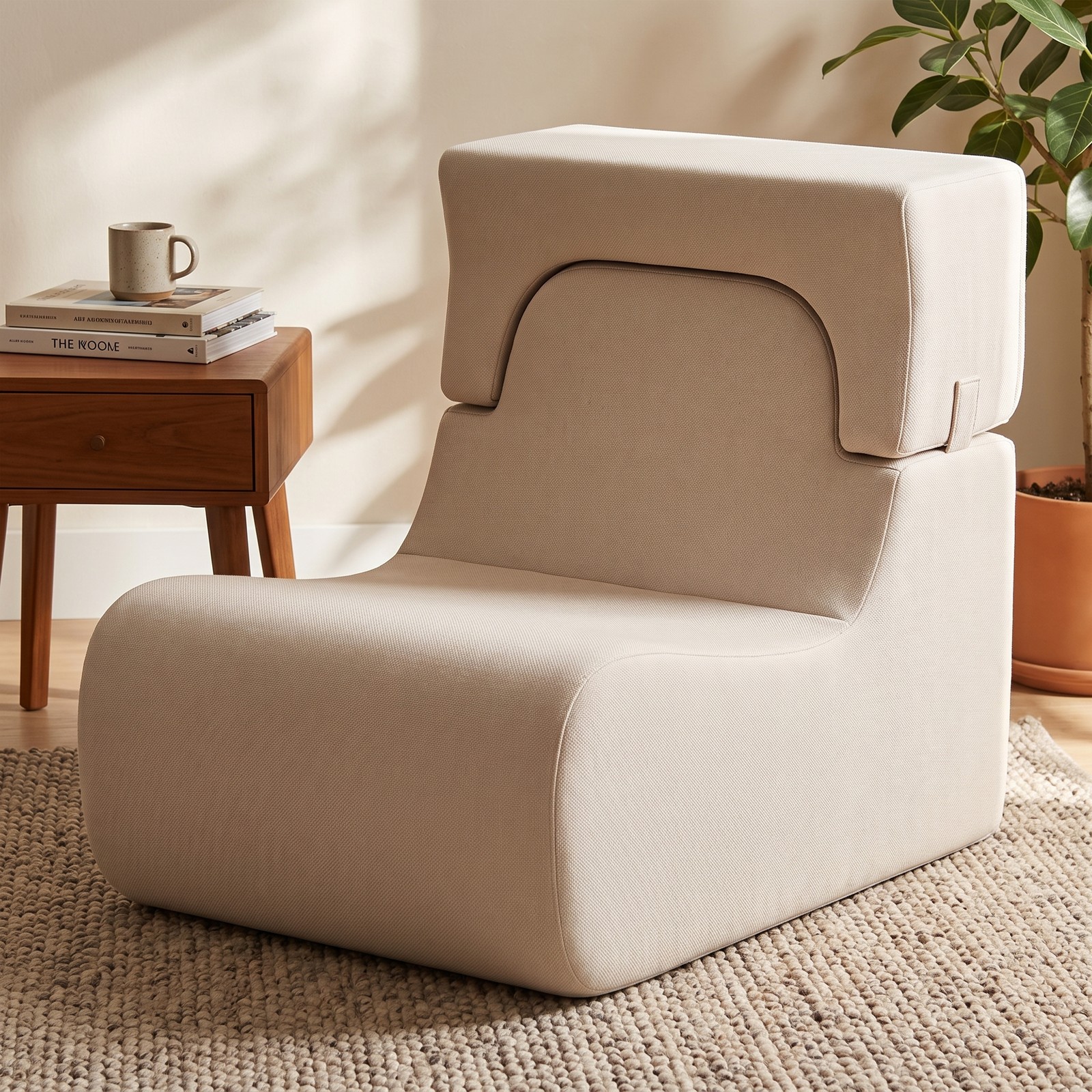 Furnibear Floor Chair Lazy Sofa with Detachable Headrest, Adjustable Padded Floor Gaming Sofa Chair, Foldable Ice Velvet Meditation Reading Seat for Living Room, Beige