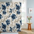 thumbnail image 4 of Navy Blue Beige Floral Shower Curtains for Bathroom, Vintage Farmhouse Floral Leaves Waterproof Fabric Shower Curtain, Decorative Bathroom Curtain for Bathtub, 66"x72" , No Hooks Included, 4 of 9