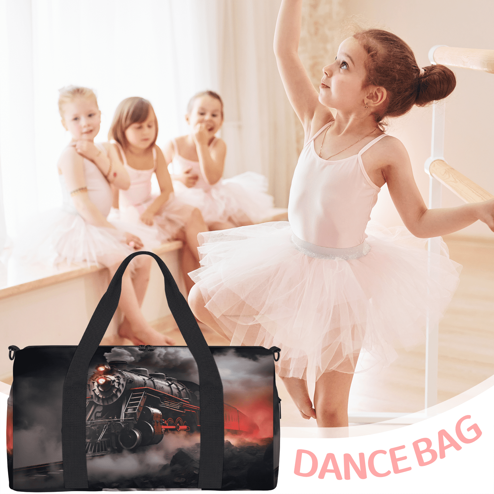 Herdesigns Retro Steam Train Gym Bag for Women, Duffle Bag for Travel Sport, Lightweight Waterproof Carry on Weekender Overnight Dance Yoga Workout Bags