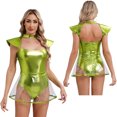 thumbnail image 3 of Disfraz de cosplay de Space Alien Parade para mujer, braguitas recortadas con manga voladora, parte inferior con falda de PVC, mono de Carnaval de Halloween, 3 of 5