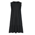 thumbnail image 6 of CHGBMOK Women Dress Crew Neck Sleeveless Linen Dress Front Pleated Curved Hem Midi Dress Casual Loose Plus Size, 6 of 7
