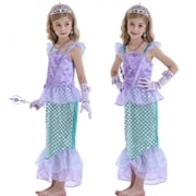 Jurebecia Mermaid Princess Dresses up Halloween Costume Birthday Party Cosplay Role Play Clothes 120 cm 5-6 Years