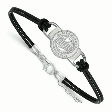 Minnesota Twins Women's Sterling Silver Small Center Leather Bracelet