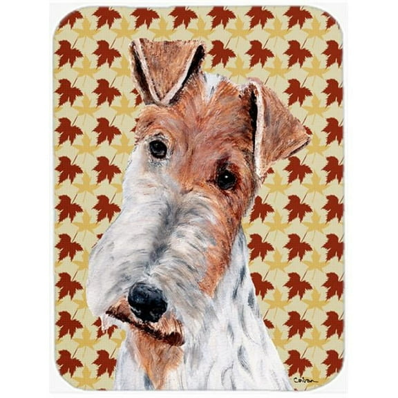 Wire Fox Terrier Fall Leaves Glass Cutting Board - Large
