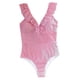 thumbnail image 4 of Traje de baño de una pieza Hanzidakd con volantes y rayas para mujer, monokini fruncido con cuello en V, rojo M, 4 of 6