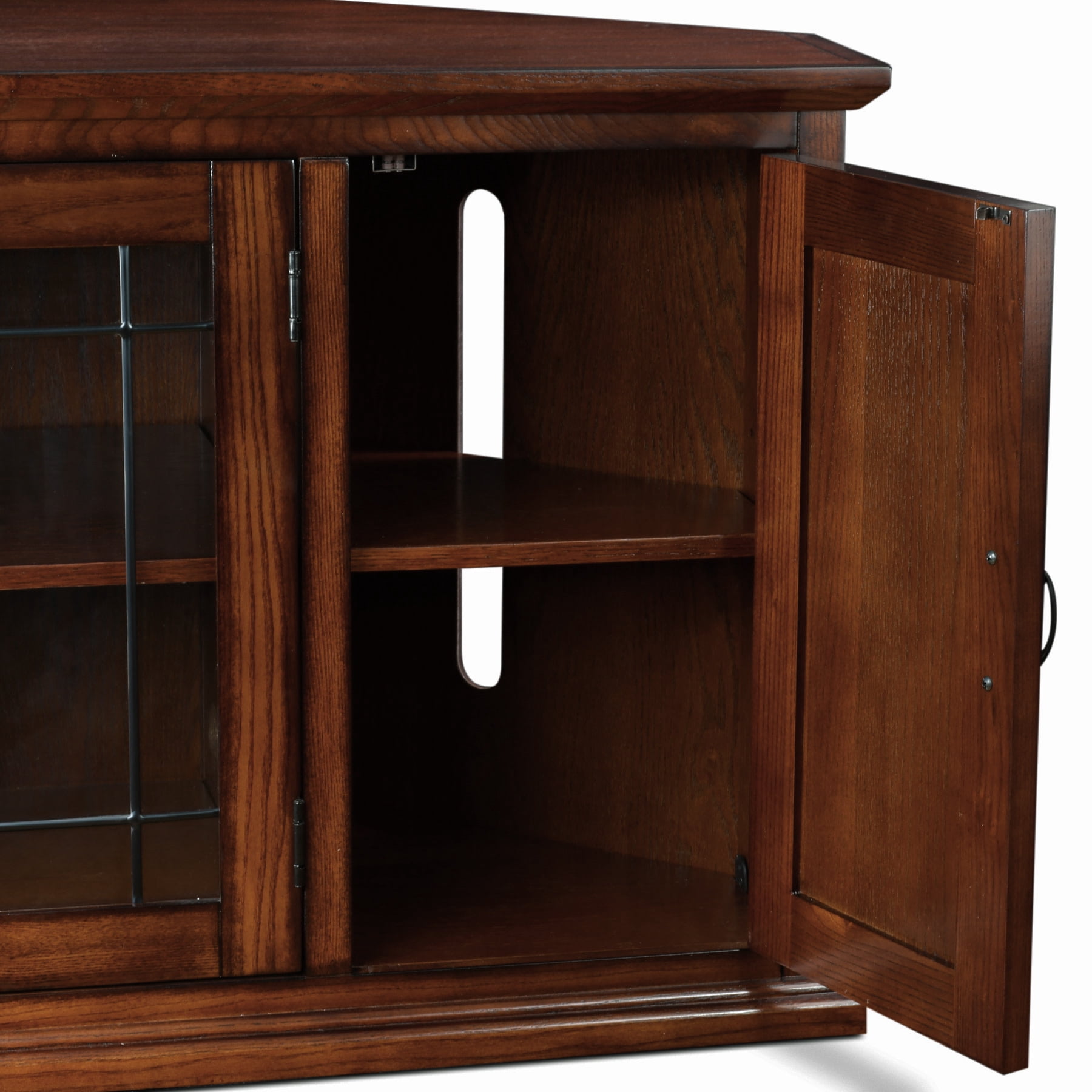 Leick Home Burnished Oak Corner TV Stand with Enclosed Storage for TVs up to 60 inches