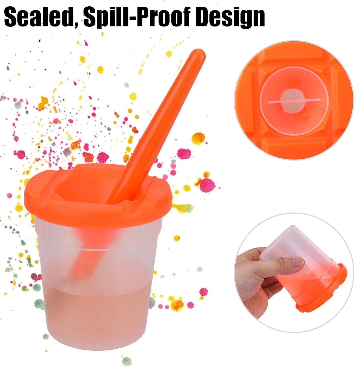40Pcs No Spill Paint Cups with Lids Set, 15 Pcs Spill Proof Painting Containers and 25 Pcs Round Paint Brushes, Reusable Paint Cups with Lids for Art Craft Class Home Supplies