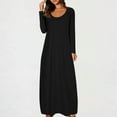 thumbnail image 2 of Yuyuzo Robe Maxi pour Femmes Manches Longues Décontractée Robe de Maison Couleur Unie Col Rond Basique Confortable, 2 of 6
