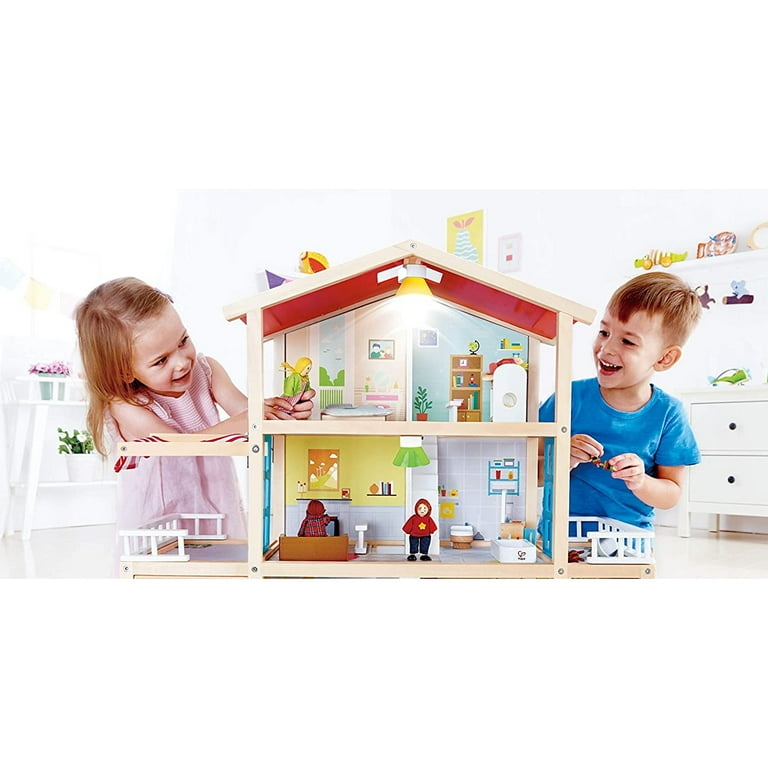  All Seasons Kids Wooden Dollhouse by Hape  Award Winning 3  Story Dolls House Toy with Furniture, Accessories, Movable Stairs and  Reversible Season Theme L: 23.6, W: 11.8, H: 28.9 inch : Toys & Games