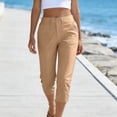 thumbnail image 5 of Ynynloco Womens High Waisted Cropped Capri Pants High Waisted Button Up Stretchy Straight Pants Trousers with Pockets, 5 of 9