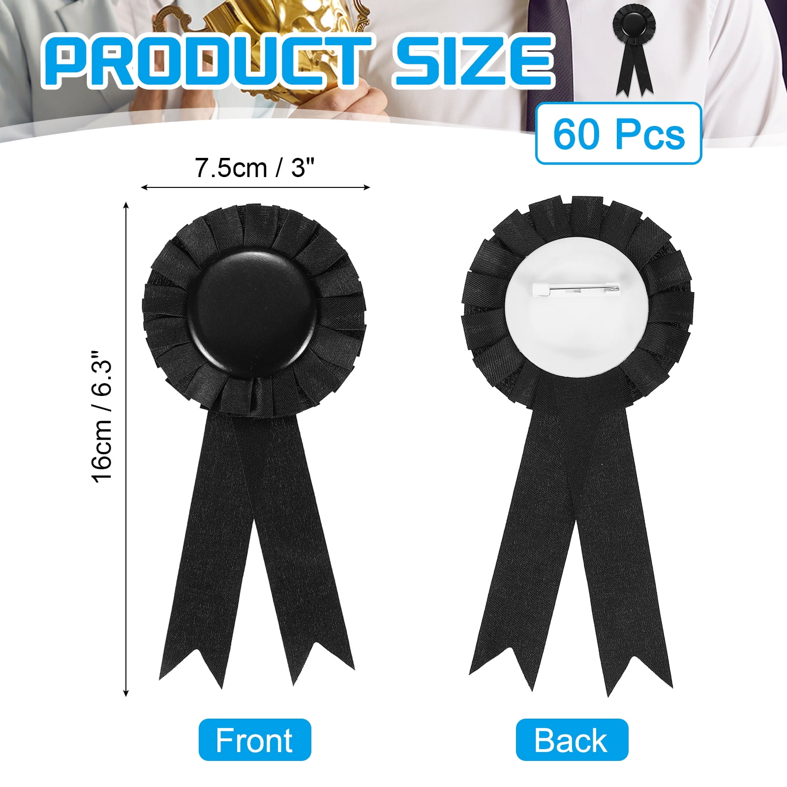 Uxcell 60 Pcs Award Ribbons 1st, 2nd, 3rd Place Winner Prize Ribbon, Black
